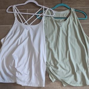 Nike Women's White & Sage Green Strappy Athletic Tank Tops